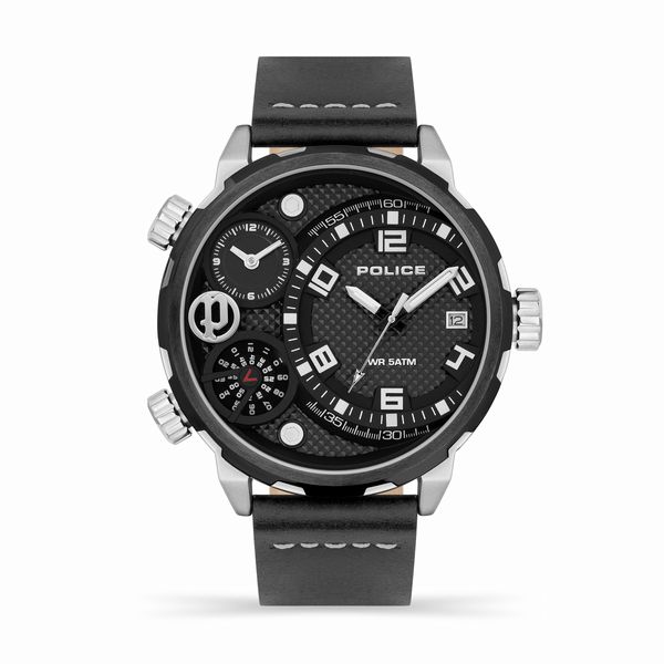 Police Ray Multi Dial Black Leather Strap Watch